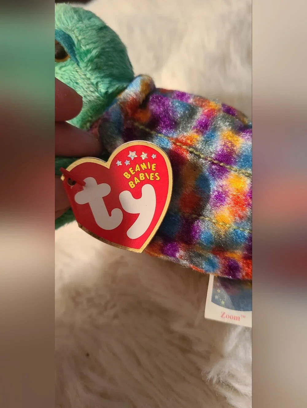 Ty BEANIE BABIES ZOOM Multicolor Shell Green Plush Turtle